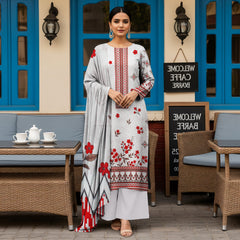 All Over Dora Linen Shirt with Matching Printed Trouser and Dupatta