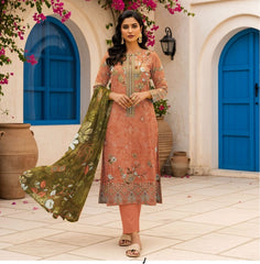 All Over Dora Linen Printed Shirt with All Over Printed Trouser & Dupatta