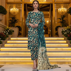 All Over Dora Linen Print Shirt with Coordinated Printed Trouser & Dupatta