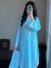 Attirepret Sky Blue Cotton 3-Piece Suit | Summer Essential - Brands Kahani