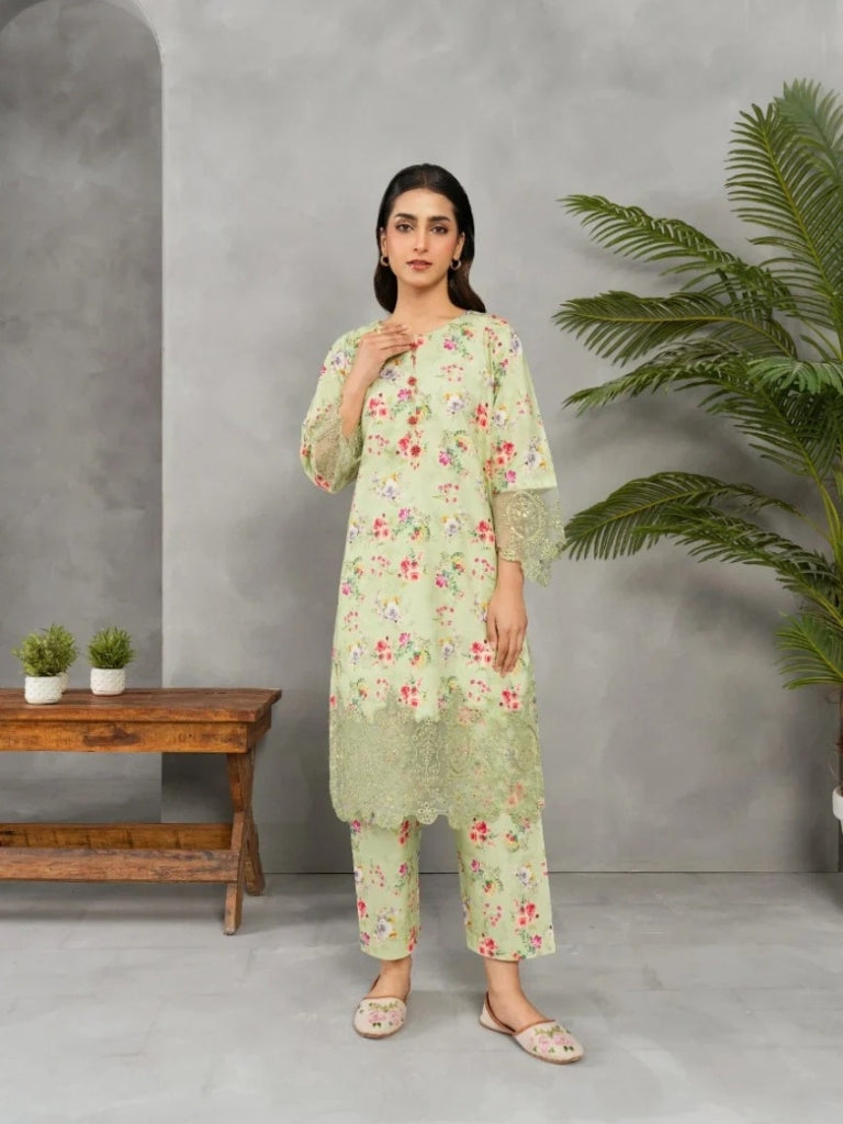 Attirepret Elegant Floral 2-Piece Cambric Suit - Brands Kahani