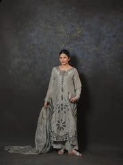 Elegant Grey Embroidered 3-Piece Lawn Suit – Festive Wear - Brands Kahani