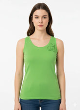 Women’s Solid Sleeveless Camisole – Soft Cotton Tank Top with Floral Shoulder Detail