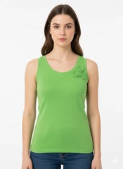 Women’s Solid Sleeveless Camisole – Soft Cotton Tank Top with Floral Shoulder Detail