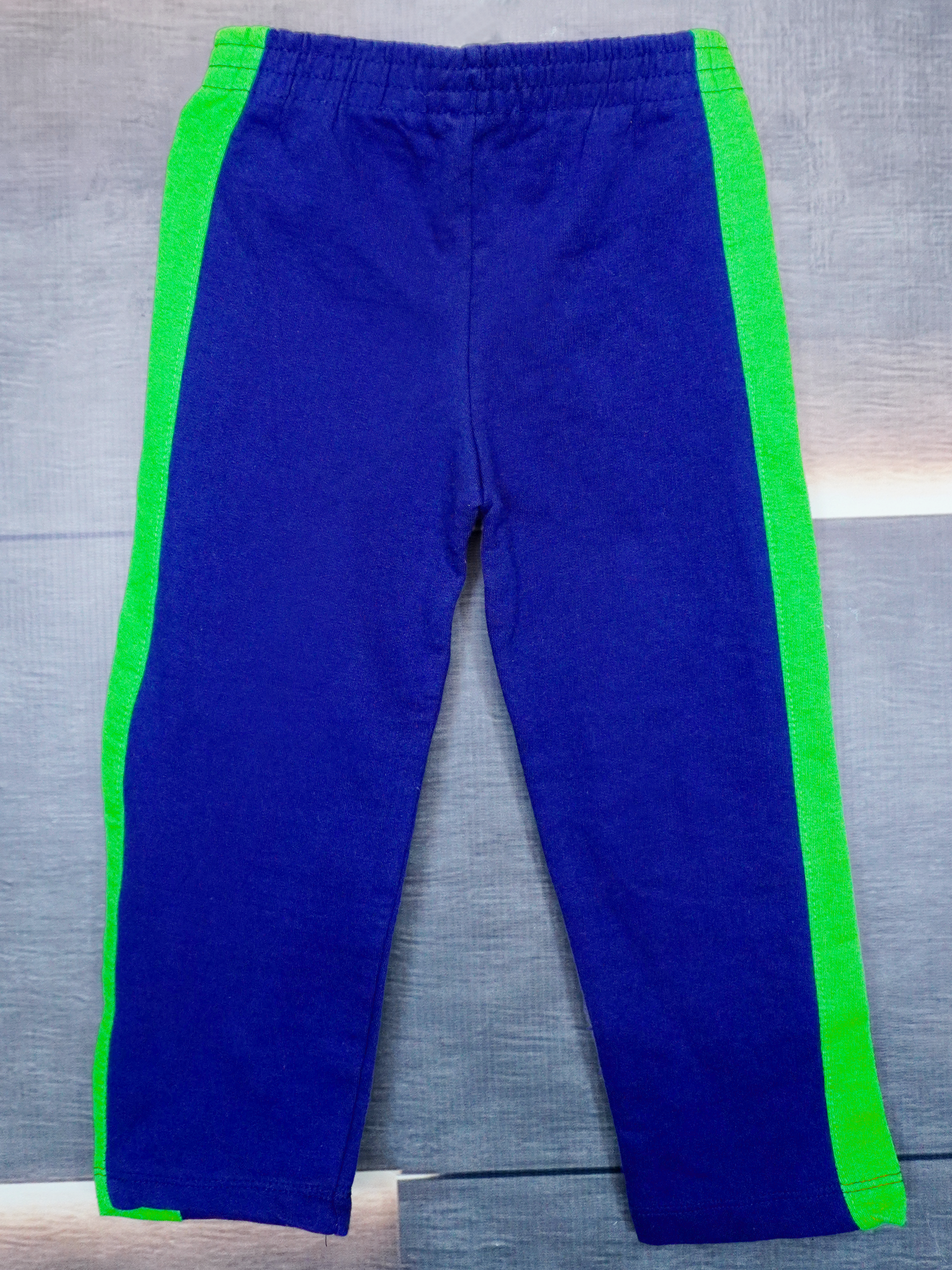 Kids Navy Blue Trouser with Green Side Stripes – Soft Cotton Elastic Waist Pants