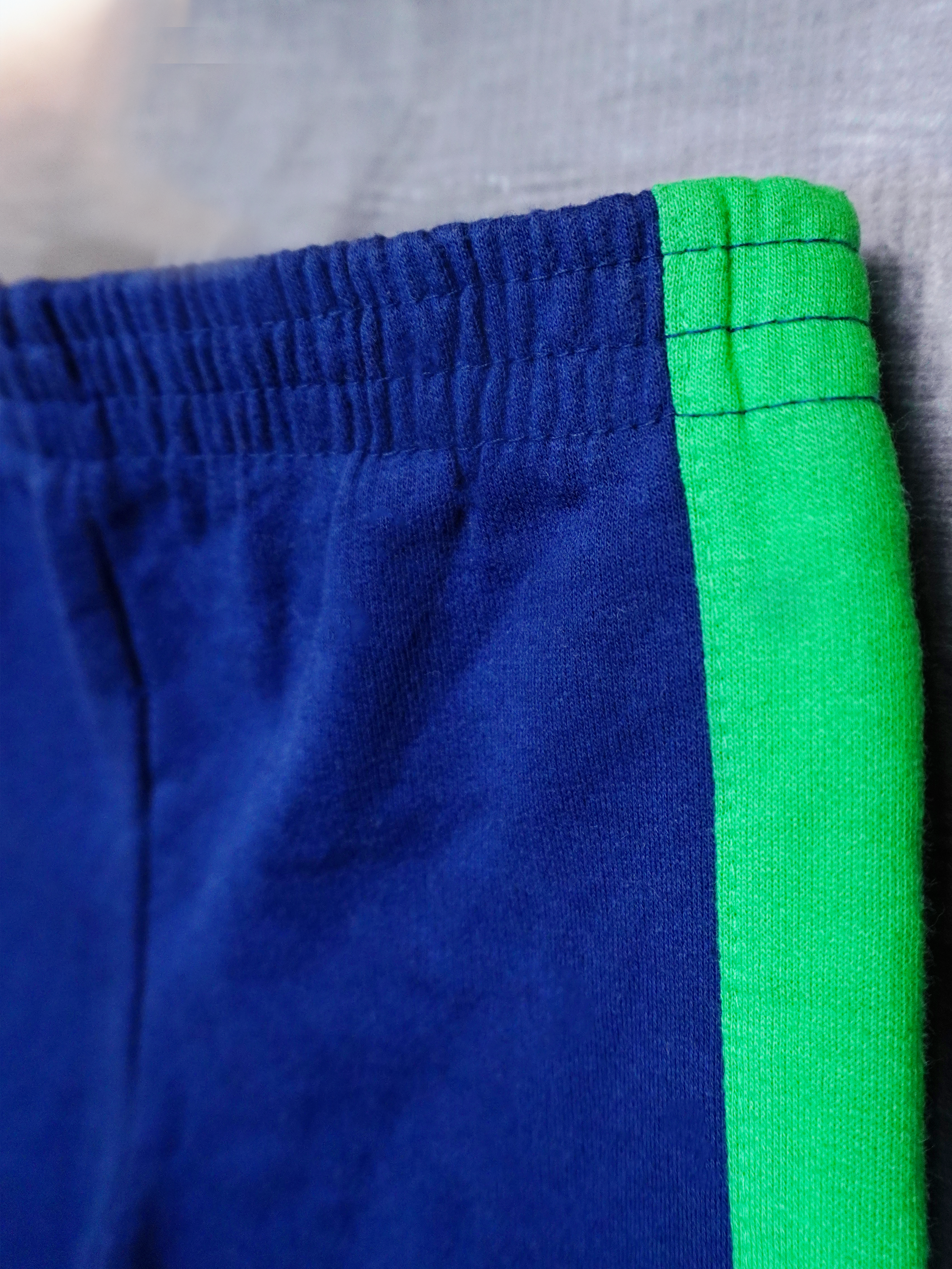 Kids Navy Blue Trouser with Green Side Stripes – Soft Cotton Elastic Waist Pants