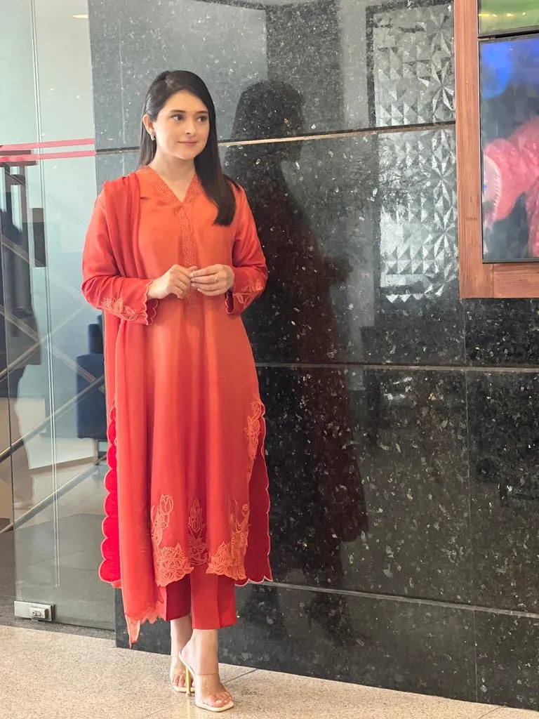 Orange ombre - 3pcs Suit - Brands Kahani