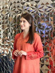 Orange ombre - 3pcs Suit - Brands Kahani