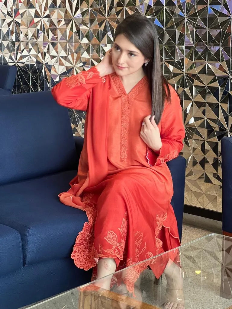 Orange ombre - 3pcs Suit - Brands Kahani