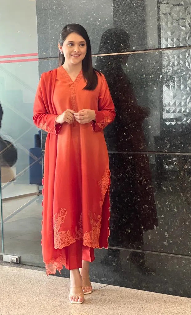 Orange ombre - 3pcs Suit - Brands Kahani