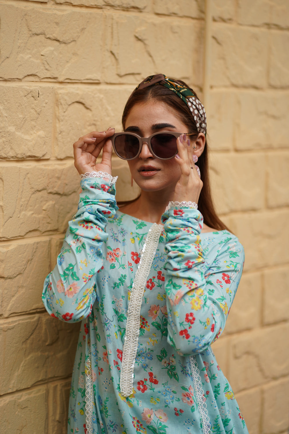 Mint Meadow Floral Dress- unstitched - Brands Kahani