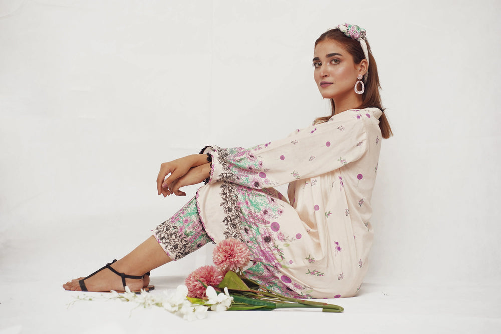 Blossom Beige Floral Printed- unstitched - Brands Kahani