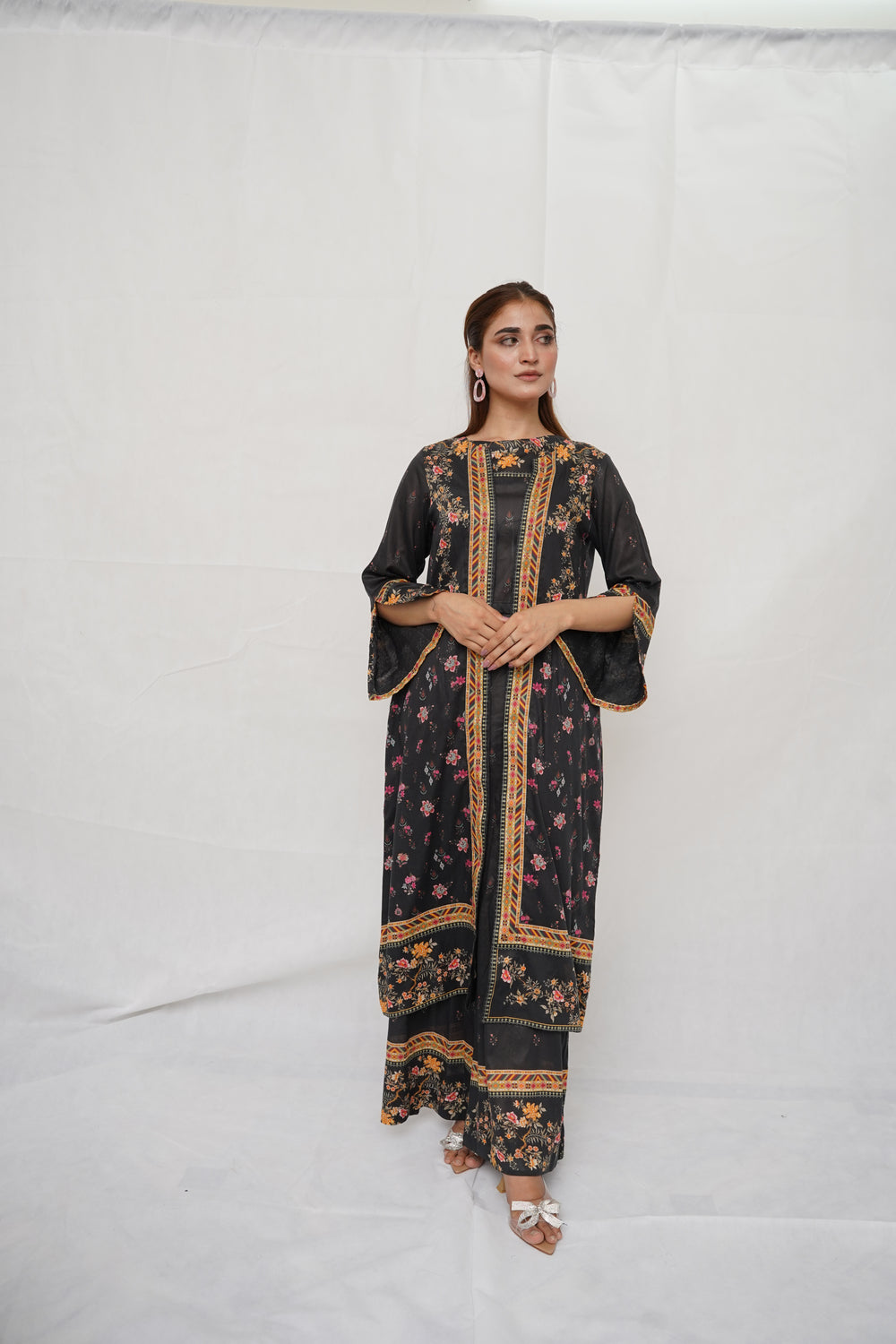 Noir Bloom 2-Piece Suit – Black Floral Elegance - Brands Kahani