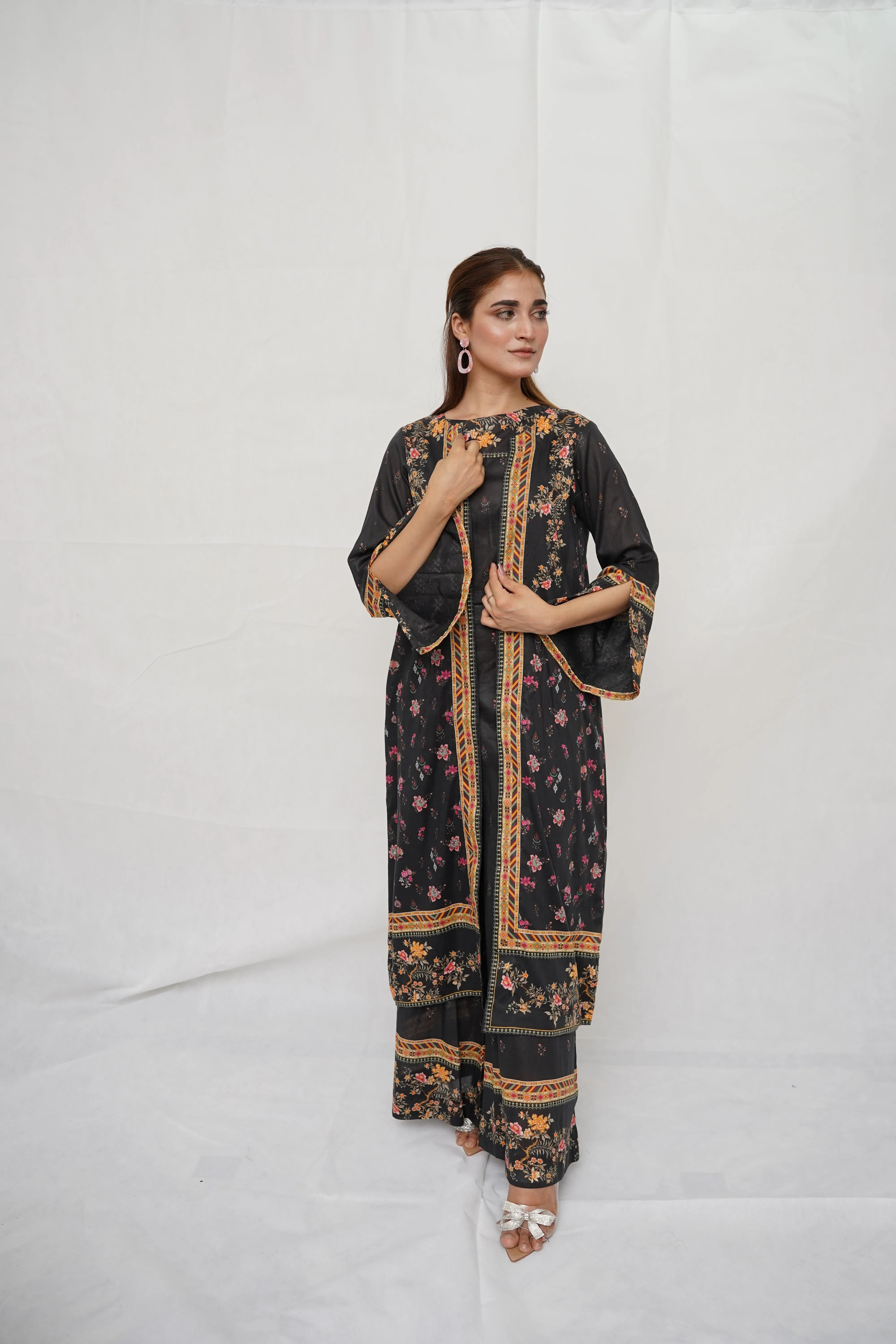 Black Floral Elegance-unstitched - Brands Kahani