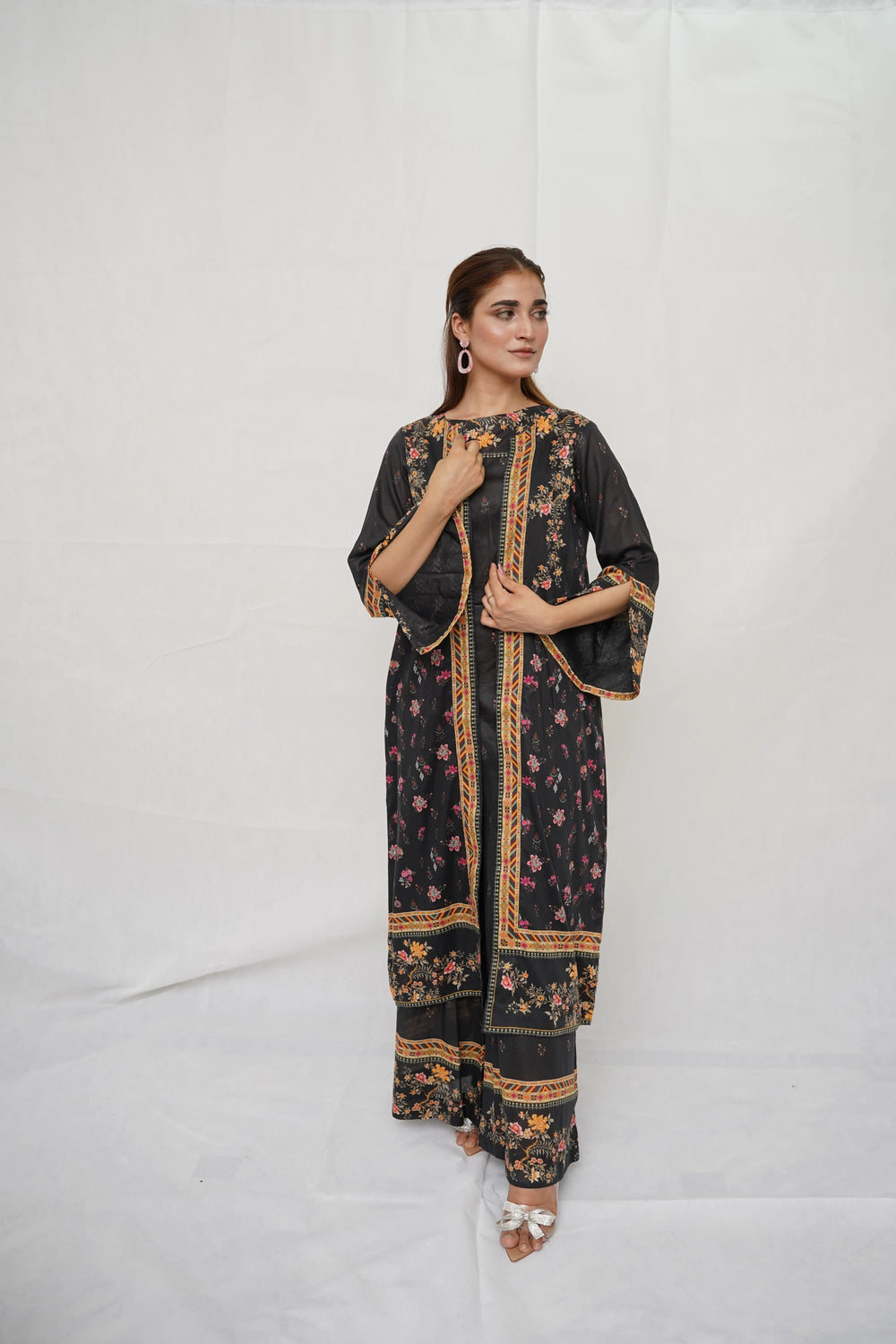 Black Floral Elegance-unstitched - Brands Kahani
