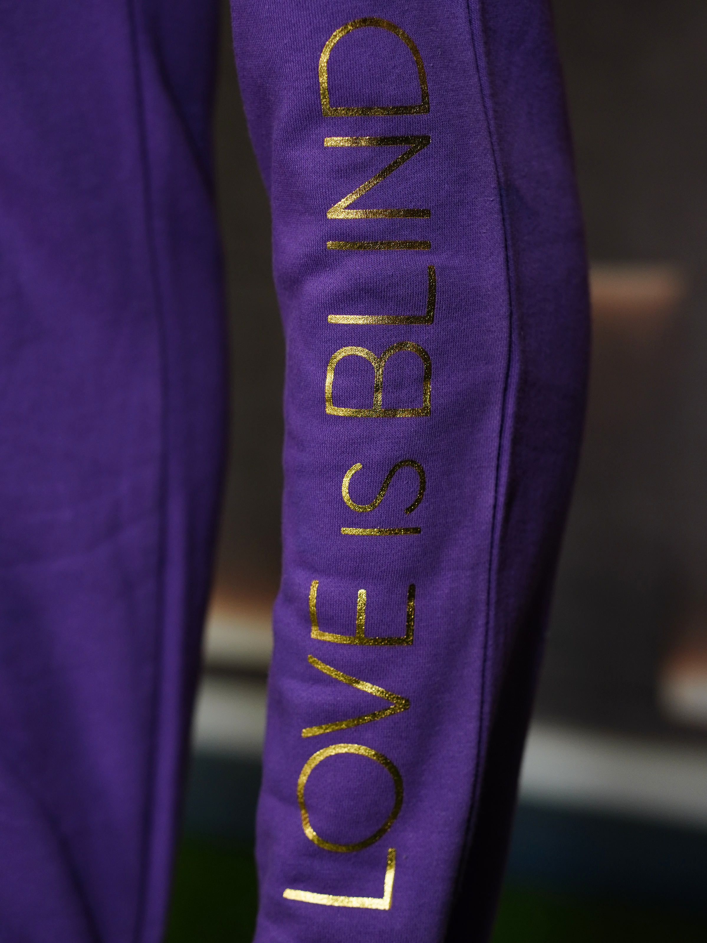 Purple Fleece Trouser with “Love is Blind” Bottom Print – Stylish Winter Wear