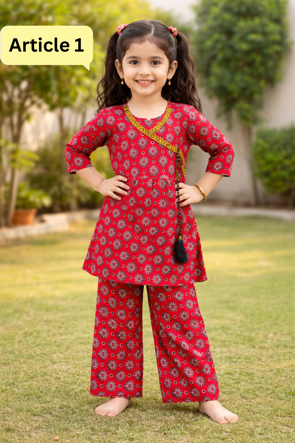 Kids Traditional Printed Kurti Trouser Set