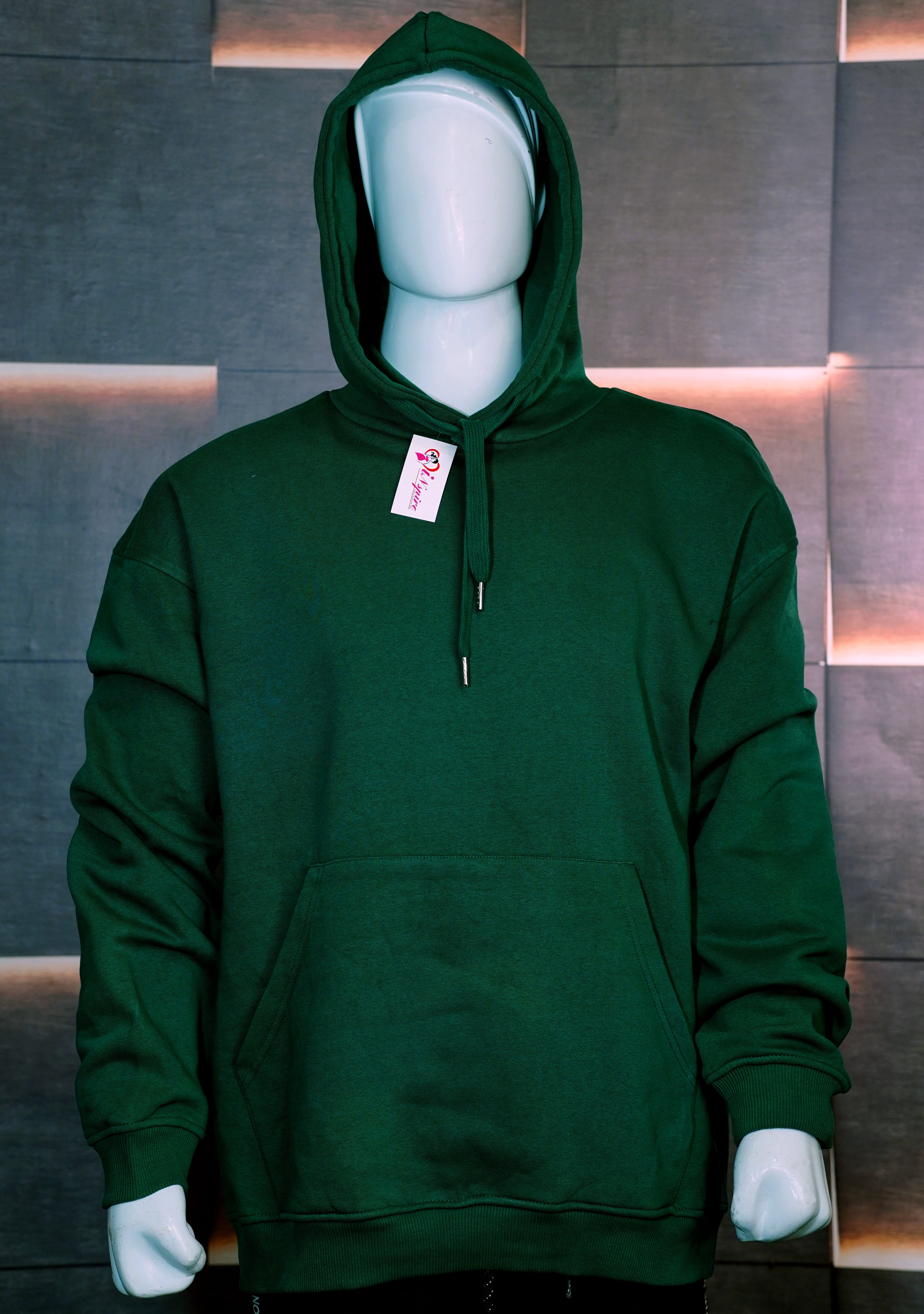 Dark Green Hoodie with Embroidered Print