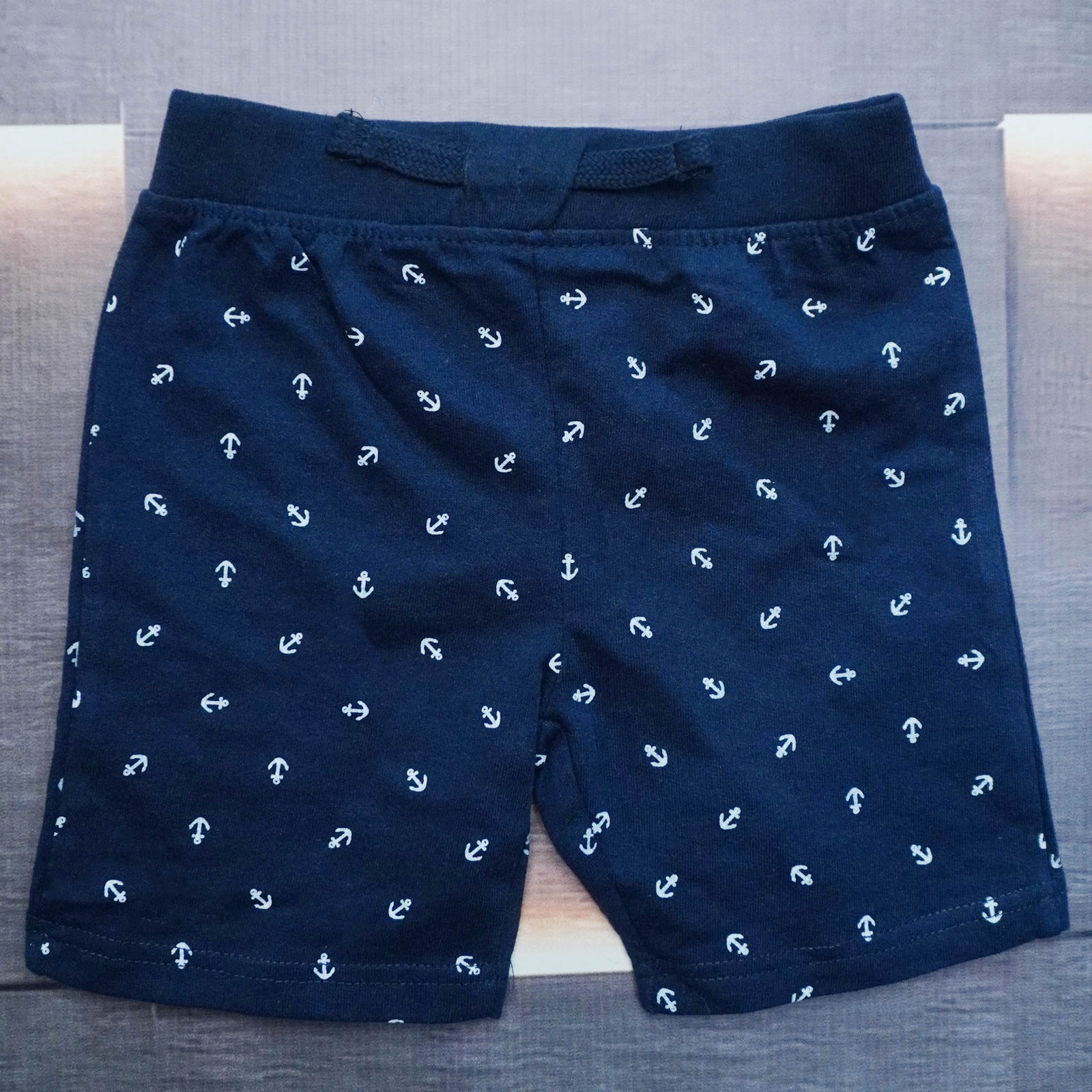 Kids Navy Blue Anchor Printed Cotton Shorts