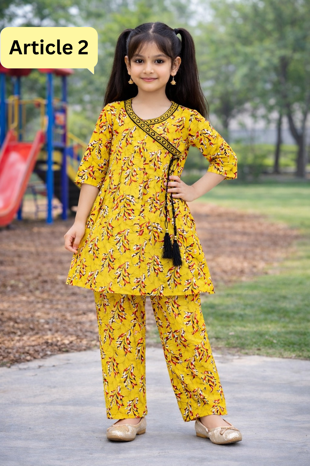 Kids Traditional Printed Kurti Trouser Set