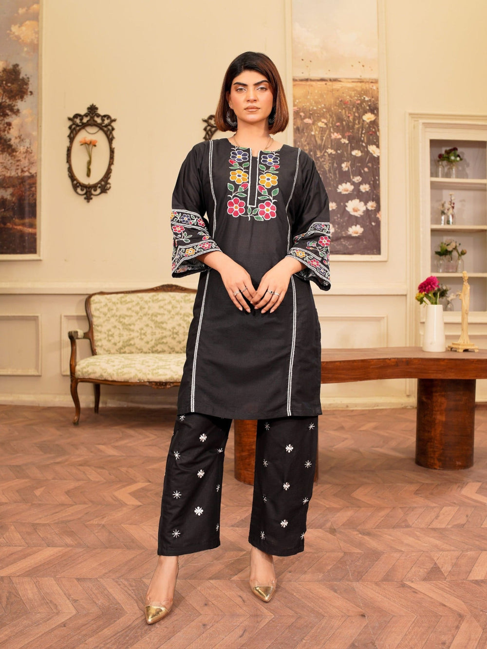 Black Flowerr Emb - Brands Kahani