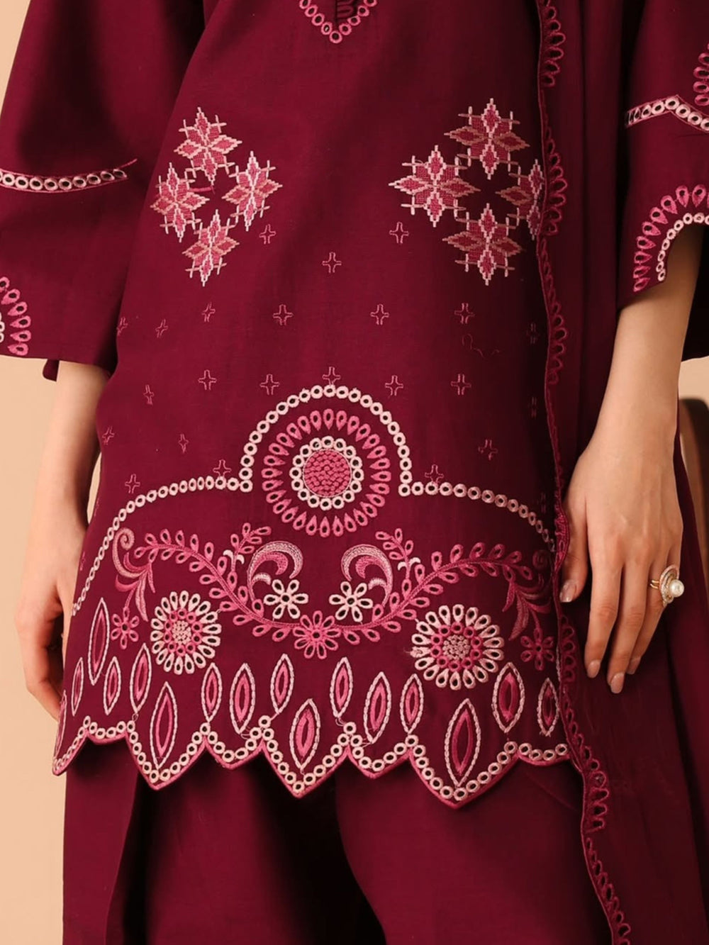 Maroon Cutwork – 3 Piece Suit - Brands Kahani