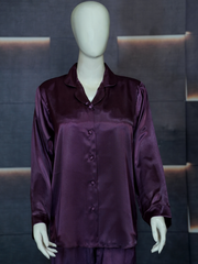 Women’s Maroon Silk Night Suit – Full Sleeves & Trouser Set