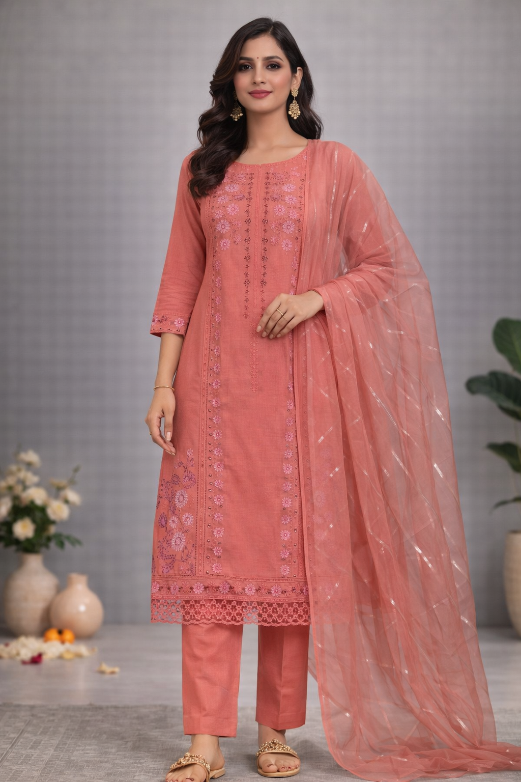 Festive Embroidered Kurta Set with Dupatta