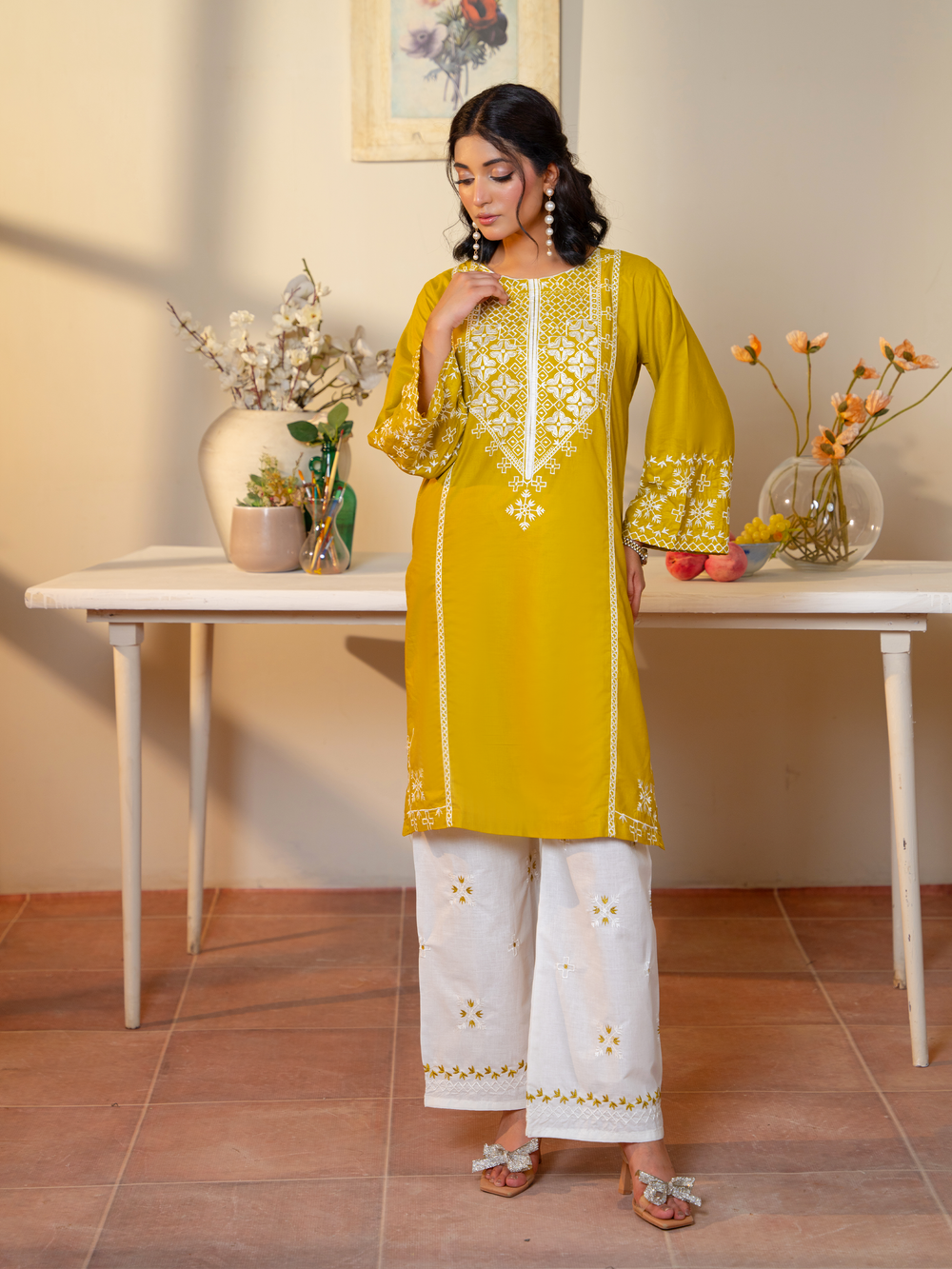 Yellow White Embroidered Ladies Suit - Kahani47 - Brands Kahani