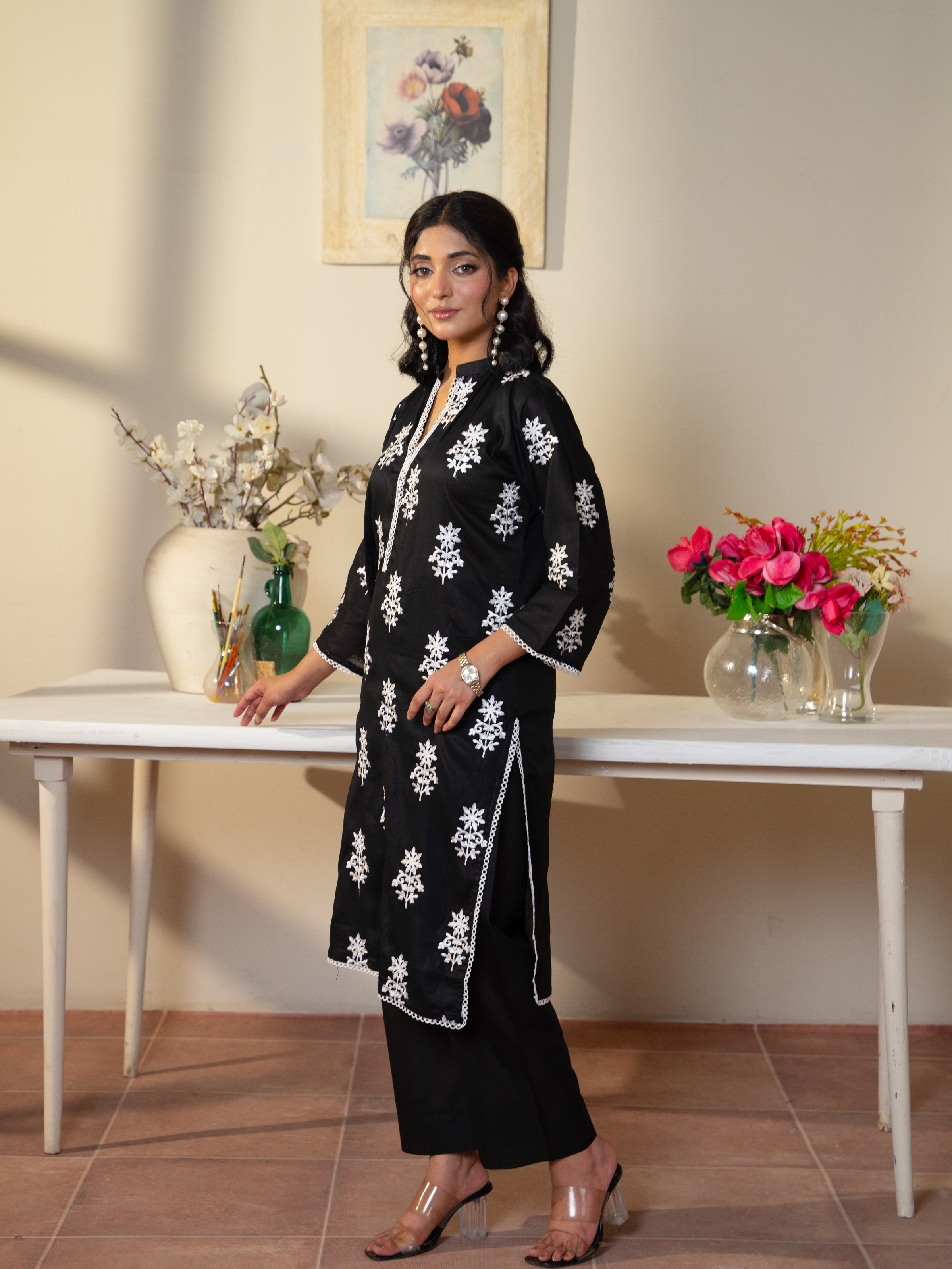 Elegant Black & White Embroidered Kurta with Dupatta - Stylish & Comfortable | Kahani 47 - Brands Kahani