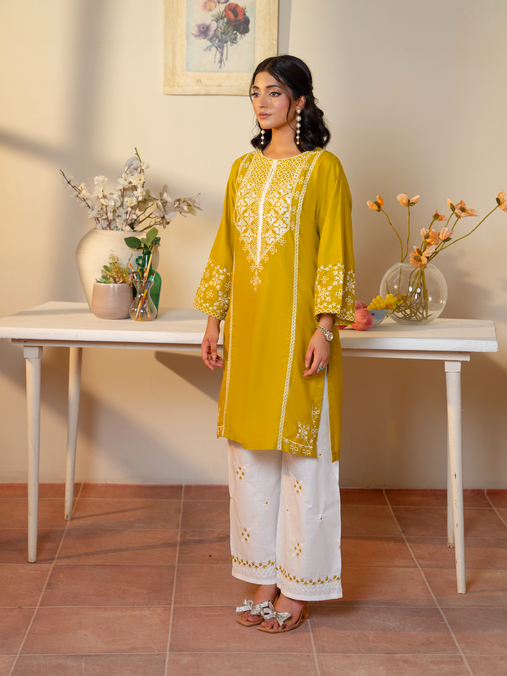 Yellow White Embroidered Ladies Suit - Kahani47 - Brands Kahani