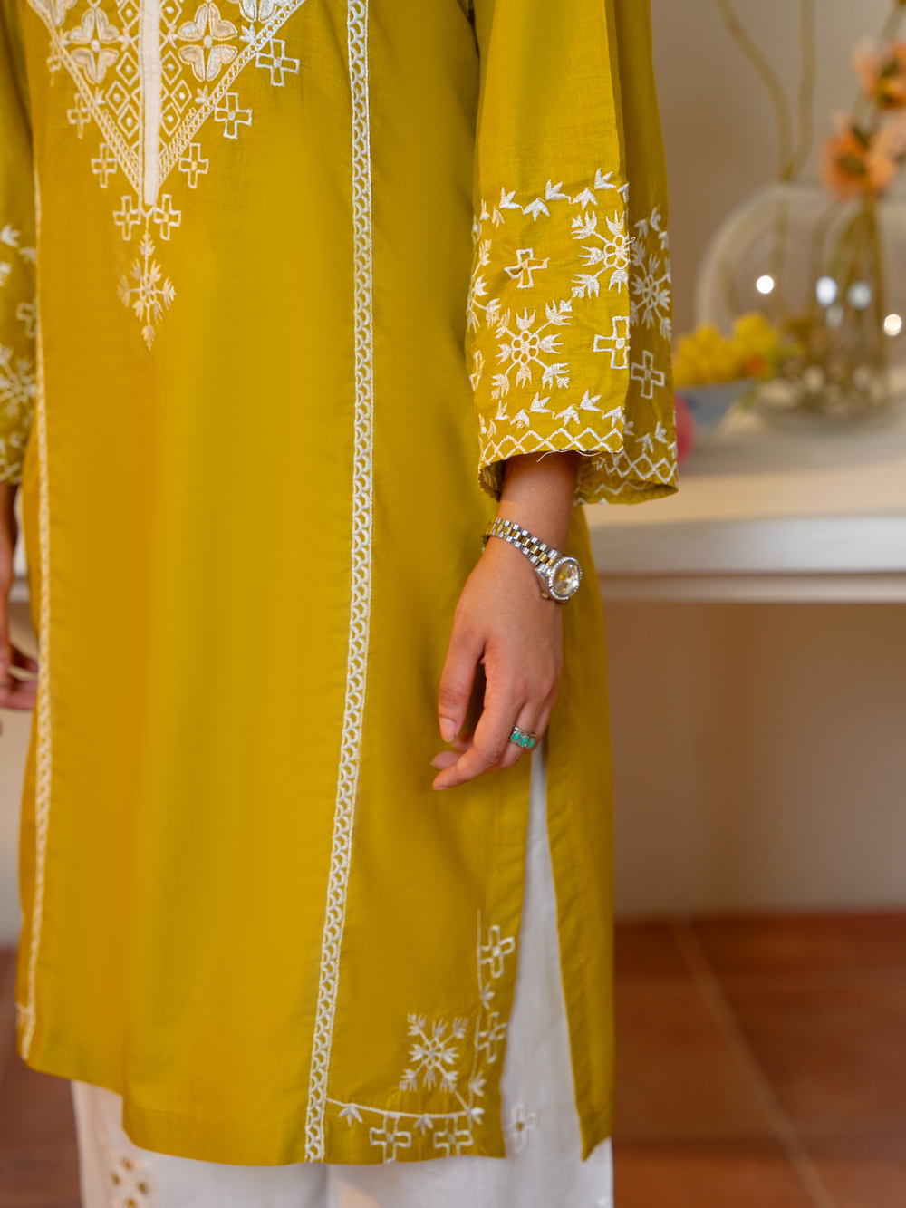 Yellow White Embroidered Ladies Suit - Kahani47 - Brands Kahani
