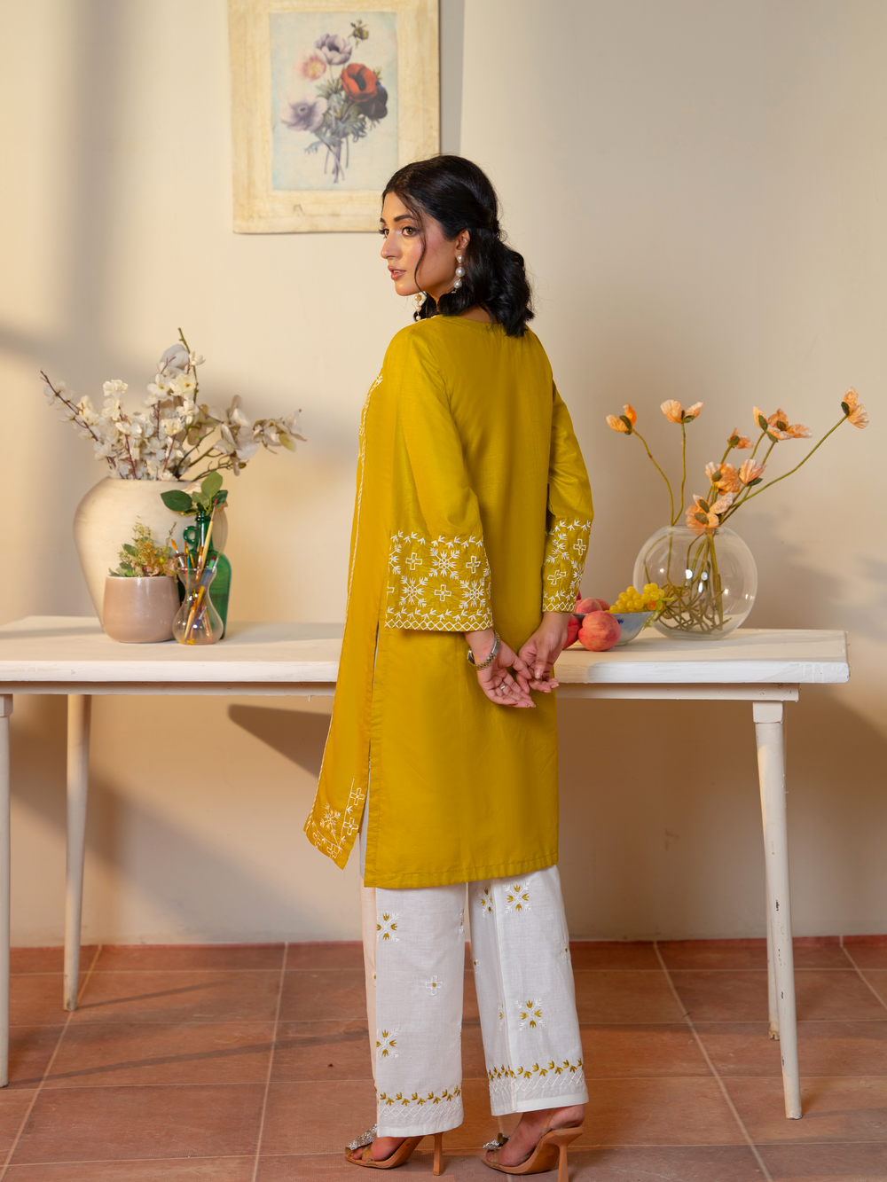 Yellow White Embroidered Ladies Suit - Kahani47 - Brands Kahani