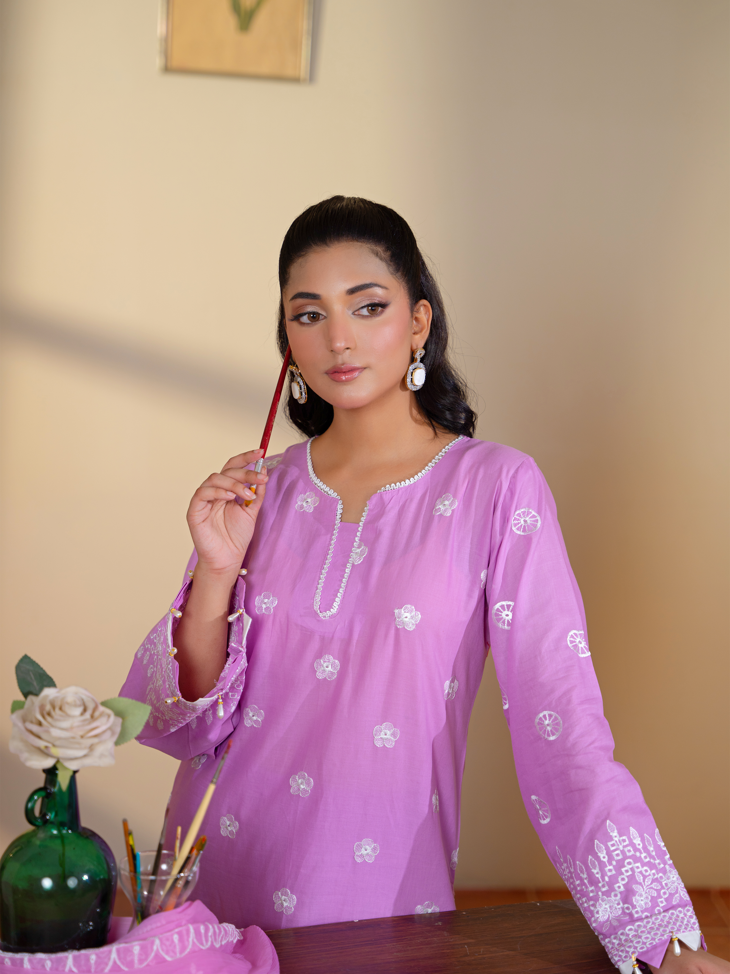 Light Pink Embroidered Lawn 3 Piece Suit with Matching Dupatta | Kahani 47