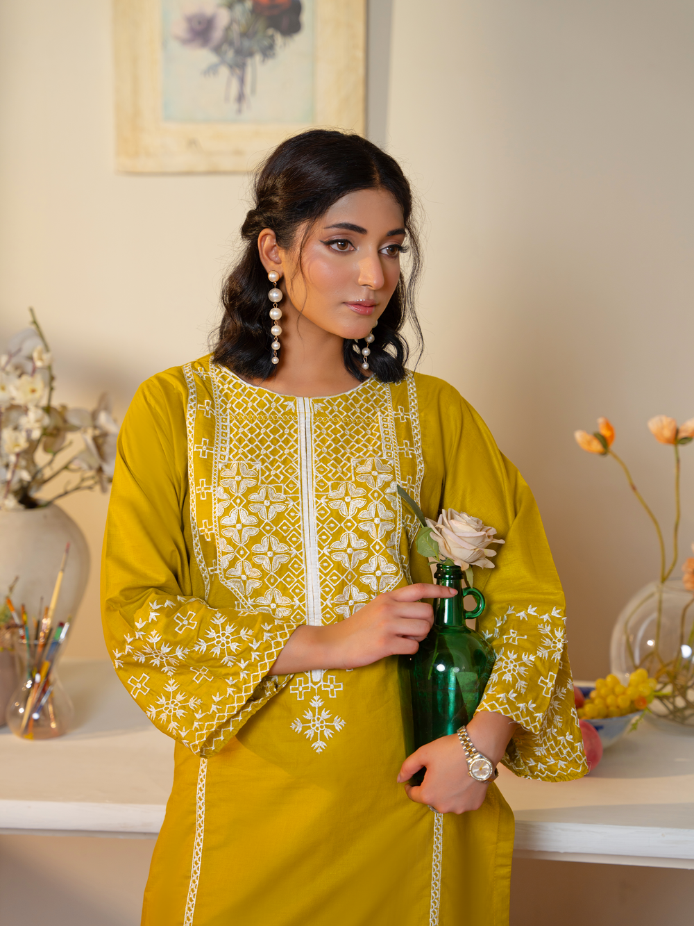 Yellow White Embroidered Ladies Suit - Kahani47 - Brands Kahani