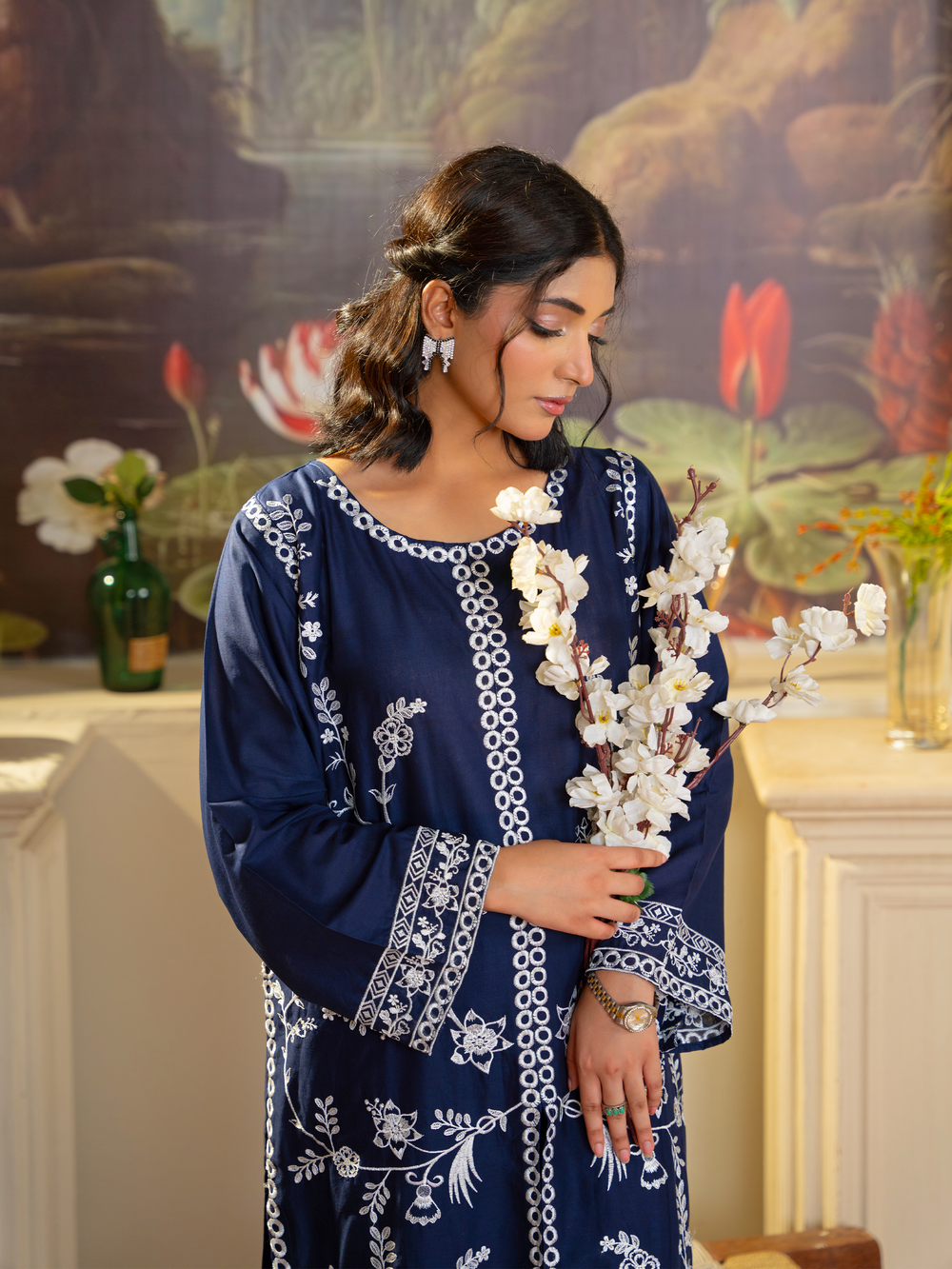 Elegant Navy Blue Embroidered Kurta with Dupatta - Stylish & Comfortable | Kahani 47 - Brands Kahani