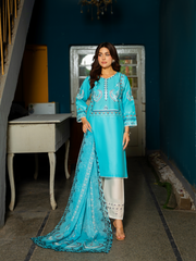 Elegant Turquoise Embroidered Lawn Suit – Kahani47