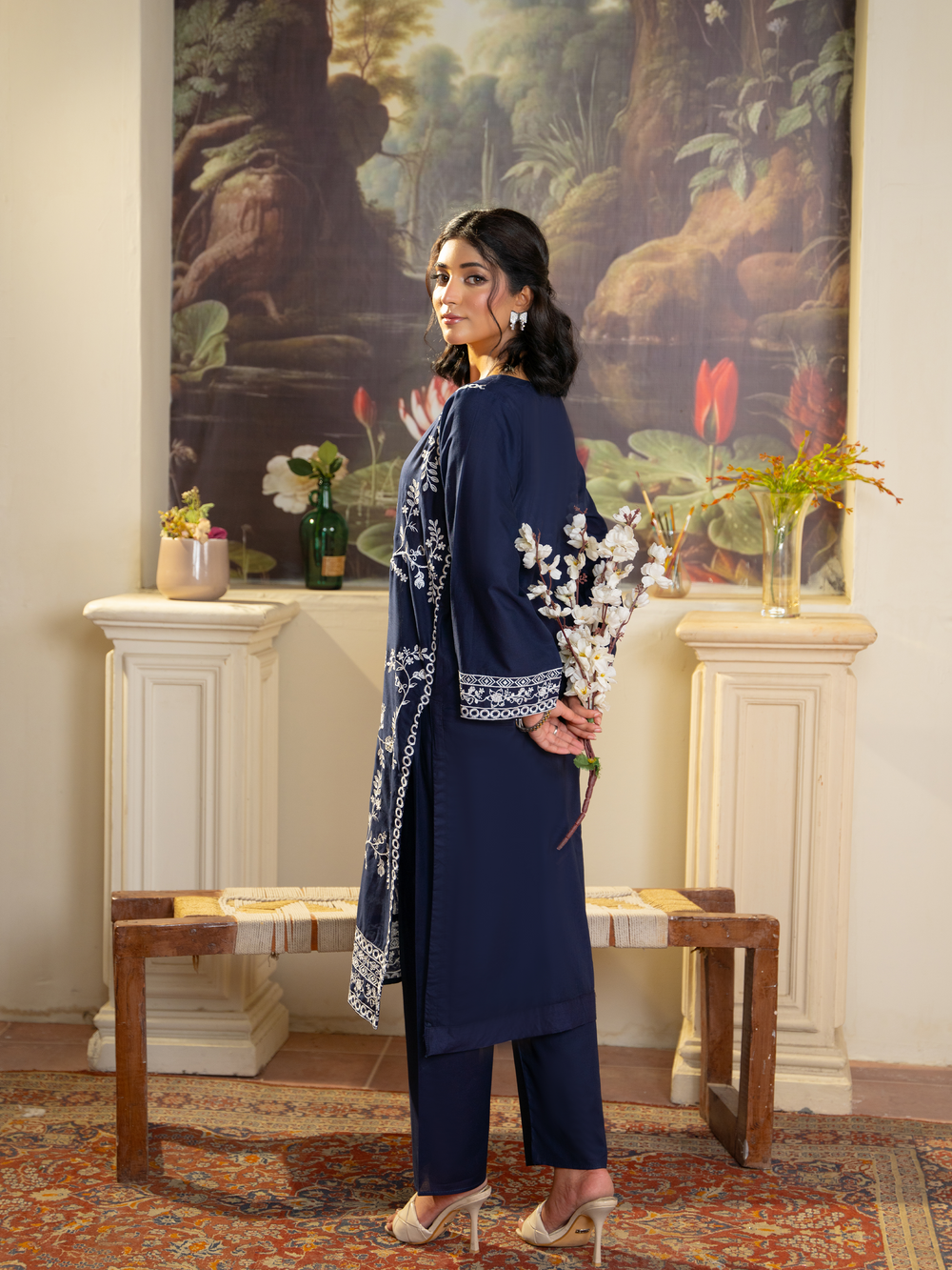 Elegant Navy Blue Embroidered Kurta with Dupatta - Stylish & Comfortable | Kahani 47 - Brands Kahani