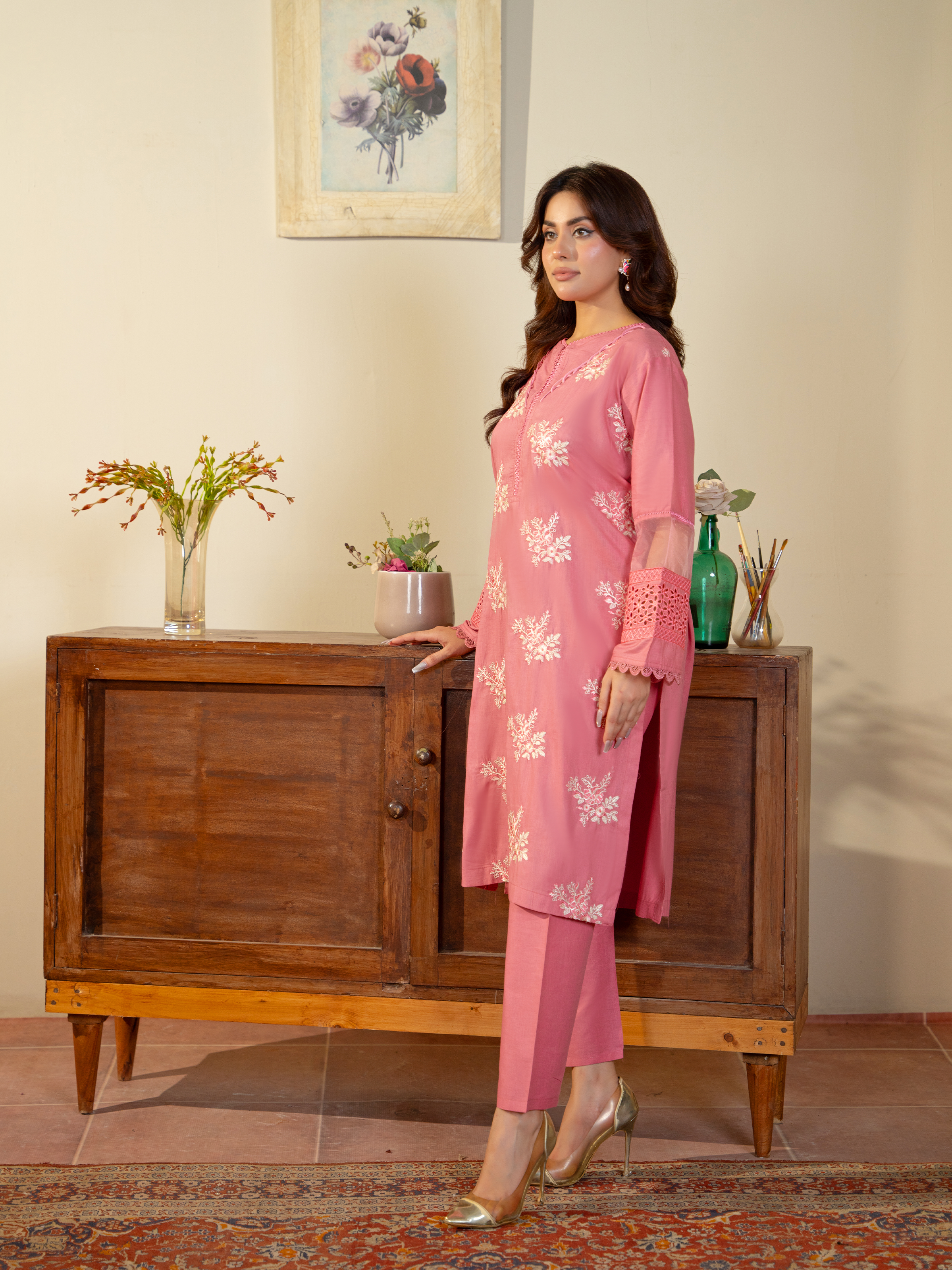 Pink Embroidered 3-Piece Suit – Kahani 47 Premium