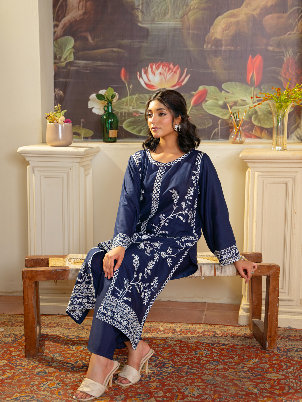 Elegant Navy Blue Embroidered Kurta with Dupatta - Stylish & Comfortable | Kahani 47 - Brands Kahani