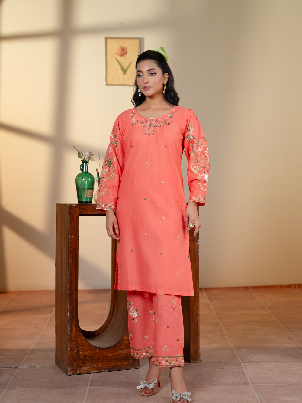 Beautiful Peach Pink Embroidered Ladies Suit - Kahani47 - Brands Kahani
