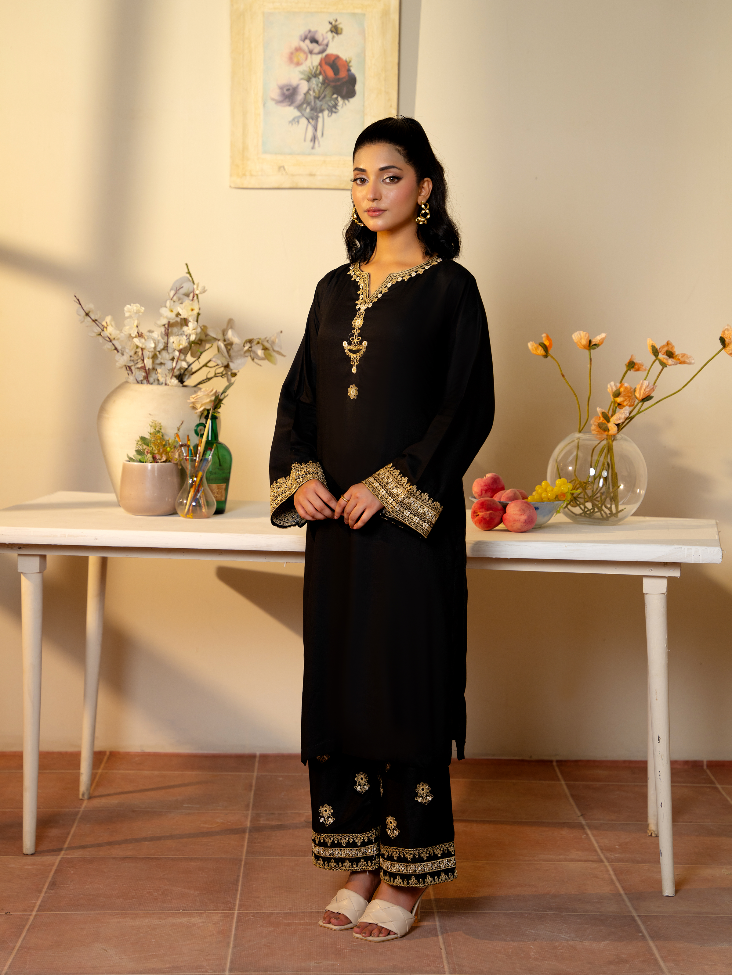 Black & Gold Embroidered 3-Piece Suit – Kahani 47