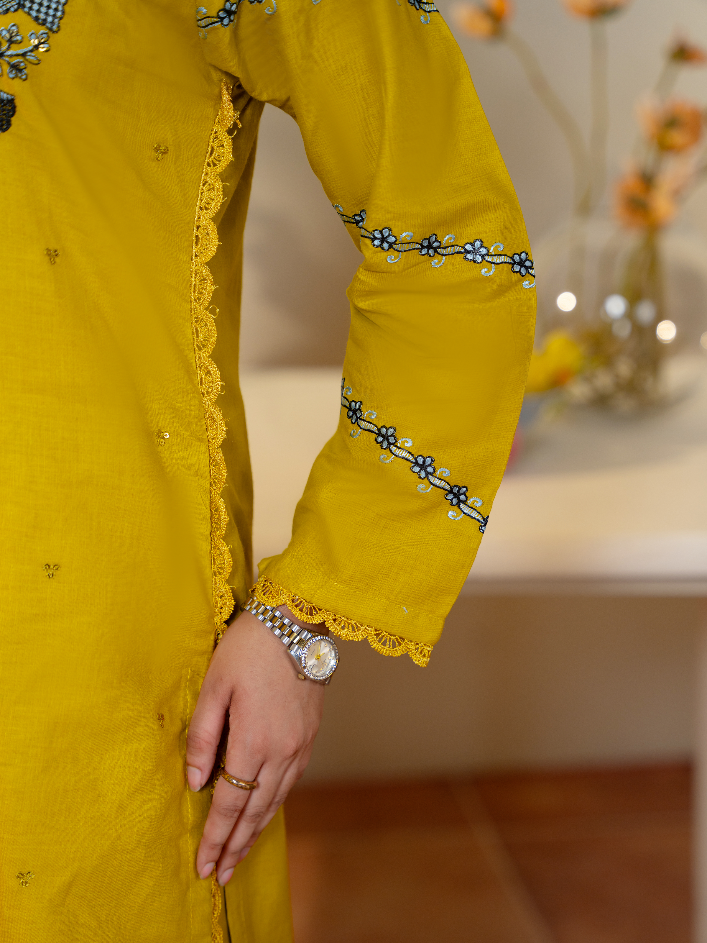 Embroidered Mustard Yellow Lawn 3 Piece Suit | Kahani47 - Brands Kahani