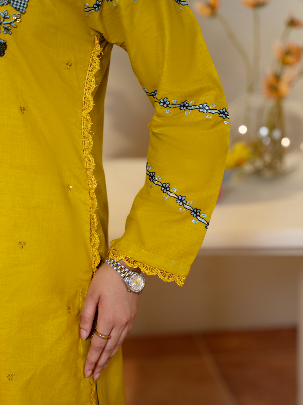 Embroidered Mustard Yellow Lawn 3 Piece Suit | Kahani47 - Brands Kahani