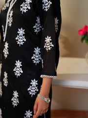 Elegant Black & White Embroidered Kurta with Dupatta - Stylish & Comfortable | Kahani 47 - Brands Kahani