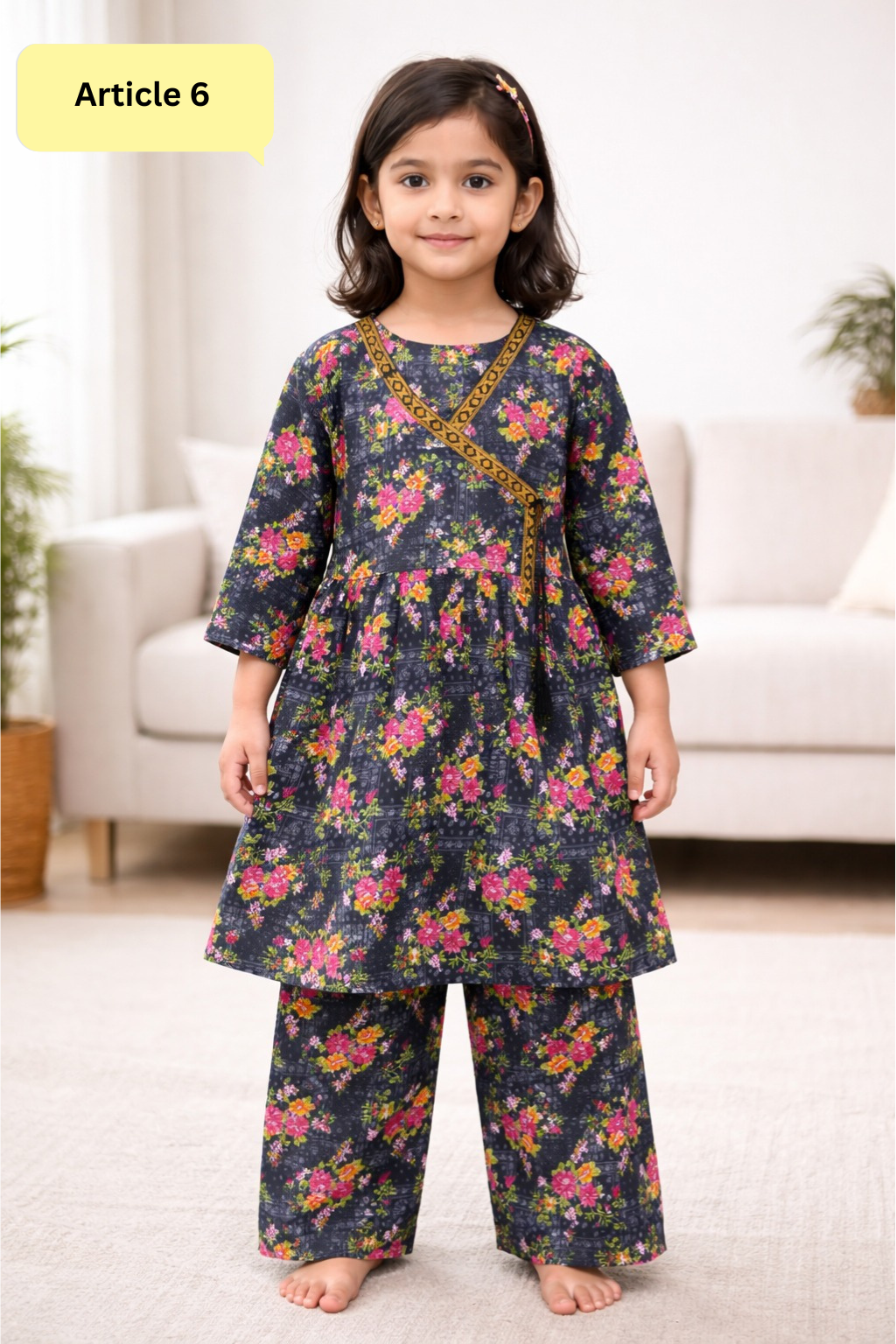 Kids Traditional Printed Kurti Trouser Set