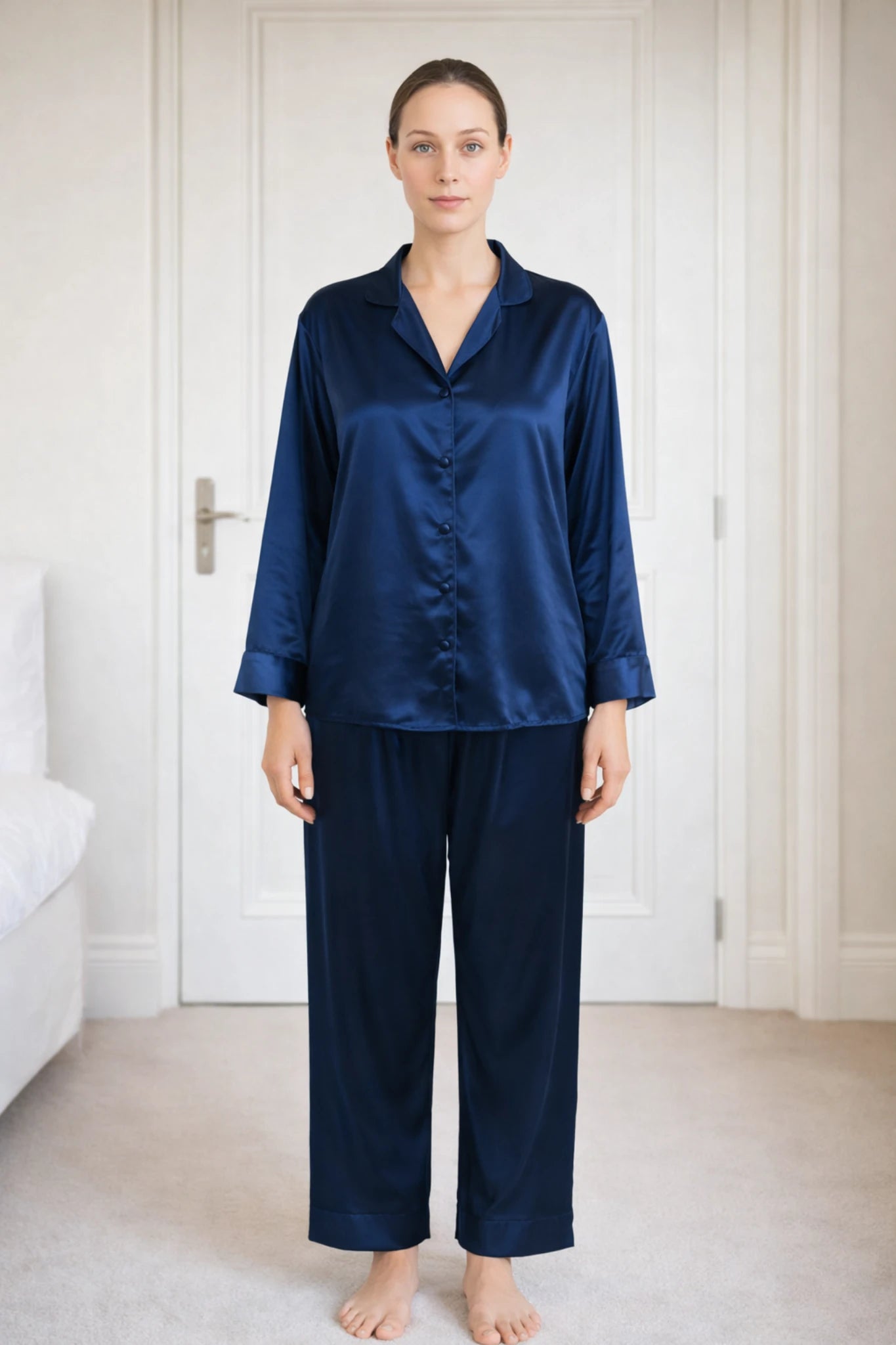 Women’s Silk Night Suit – Full Sleeves & Trouser Set