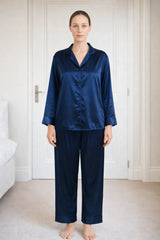 Women’s Silk Night Suit – Full Sleeves & Trouser Set