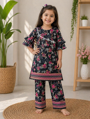 Kids Girls Pink Flower Print Suit