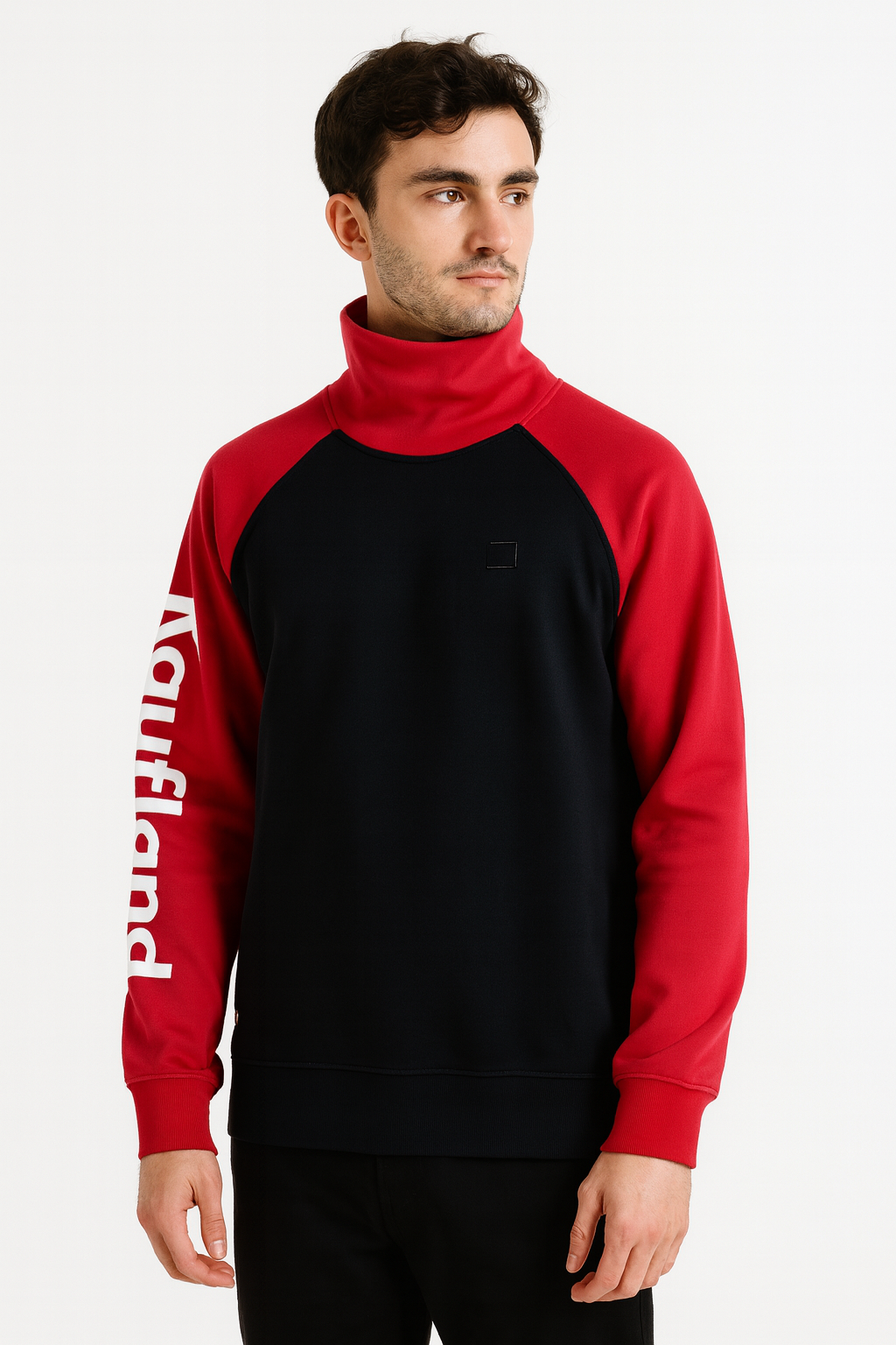 Men’s Premium Turtle Neck Sweatshirt with Bold Sleeve Print